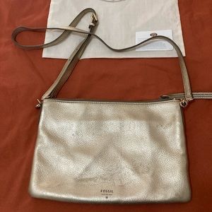 Gold Metallic Clutch or Crossbody Fossil Purse